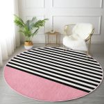 - RealHomes Dijital Baskılı Kaymaz Tabanlı Comfort Yuvarlak Halı - Realhomes  Pembe Zemin Siyah Çizgili Dijital Baskılı Modern Mutfak Yıkanabilir Kaymaz Tabanlı Yuvarlak Halı Realhomes