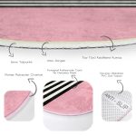 - RealHomes Dijital Baskılı Kaymaz Tabanlı Comfort Yuvarlak Halı - Realhomes  Pembe Zemin Siyah Çizgili Dijital Baskılı Modern Mutfak Yıkanabilir Kaymaz Tabanlı Yuvarlak Halı Realhomes