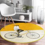 - RealHomes Dijital Baskılı Kaymaz Tabanlı Comfort Yuvarlak Halı - Realhomes  Realhomes Sarı Krem Zemin Bisikletli Adam Motifli Gold Banyo Yıkanabilir Kaymaz Tabanlı Yuvarlak Halı Realhomes