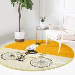 - RealHomes Dijital Baskılı Kaymaz Tabanlı Comfort Yuvarlak Halı - Realhomes  Realhomes Sarı Krem Zemin Bisikletli Adam Motifli Gold Banyo Yıkanabilir Kaymaz Tabanlı Yuvarlak Halı Realhomes