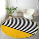 - RealHomes Dijital Baskılı Kaymaz Tabanlı Comfort Yuvarlak Halı - Realhomes  Sarı Zemin Siyah Çizgili Dijital Baskılı Modern Pembe Mutfak Yıkanabilir Kaymaz Tabanlı Yuvarlak Halı Realhomes