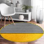 - RealHomes Dijital Baskılı Kaymaz Tabanlı Comfort Yuvarlak Halı - Realhomes  Sarı Zemin Siyah Çizgili Dijital Baskılı Modern Pembe Mutfak Yıkanabilir Kaymaz Tabanlı Yuvarlak Halı Realhomes