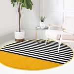 - RealHomes Dijital Baskılı Kaymaz Tabanlı Comfort Yuvarlak Halı - Realhomes  Sarı Zemin Siyah Çizgili Dijital Baskılı Modern Pembe Mutfak Yıkanabilir Kaymaz Tabanlı Yuvarlak Halı Realhomes