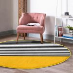 - RealHomes Dijital Baskılı Kaymaz Tabanlı Comfort Yuvarlak Halı - Realhomes  Sarı Zemin Siyah Çizgili Dijital Baskılı Modern Pembe Mutfak Yıkanabilir Kaymaz Tabanlı Yuvarlak Halı Realhomes