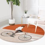 - RealHomes Dijital Baskılı Kaymaz Tabanlı Comfort Yuvarlak Halı - Realhomes  Koyu Turuncu Krem Zemin Bisikletli Adam Motifli Banyo Yıkanabilir Kaymaz Tabanlı Yuvarlak Halı Realhomes
