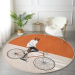 - RealHomes Dijital Baskılı Kaymaz Tabanlı Comfort Yuvarlak Halı - Realhomes  Koyu Turuncu Krem Zemin Bisikletli Adam Motifli Banyo Yıkanabilir Kaymaz Tabanlı Yuvarlak Halı Realhomes