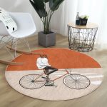 - RealHomes Dijital Baskılı Kaymaz Tabanlı Comfort Yuvarlak Halı - Realhomes  Koyu Turuncu Krem Zemin Bisikletli Adam Motifli Banyo Yıkanabilir Kaymaz Tabanlı Yuvarlak Halı Realhomes