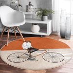 - RealHomes Dijital Baskılı Kaymaz Tabanlı Comfort Yuvarlak Halı - Realhomes  Koyu Turuncu Krem Zemin Bisikletli Adam Motifli Banyo Yıkanabilir Kaymaz Tabanlı Yuvarlak Halı Realhomes