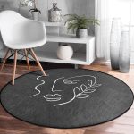 - RealHomes Dijital Baskılı Kaymaz Tabanlı Comfort Yuvarlak Halı - Realhomes  Realhomes Koyu Füme Oneline Yüz Tasarımlı Gri Salon ve Oturma Odası Yıkanabilir Kaymaz Tabanlı Yuvarlak Halı Realhomes