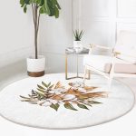 Sonbahar Temalı Kurumuş Yaprak Tasarımlı Modern Kahverengi Mutfak Yıkanabilir Kaymaz Tabanlı Yuvarlak Halı Realhomes