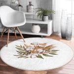 Sonbahar Temalı Kurumuş Yaprak Tasarımlı Modern Kahverengi Mutfak Yıkanabilir Kaymaz Tabanlı Yuvarlak Halı Realhomes