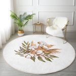 Sonbahar Temalı Kurumuş Yaprak Tasarımlı Modern Kahverengi Mutfak Yıkanabilir Kaymaz Tabanlı Yuvarlak Halı Realhomes