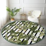 - RealHomes Dijital Baskılı Kaymaz Tabanlı Comfort Yuvarlak Halı - Realhomes  Çizgili Zemin Tropik Yaprak Motifli Modern Yeşil Salon ve Oturma Odası Yıkanabilir Kaymaz Tabanlı Yuvarlak Halı Realhomes