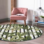 - RealHomes Dijital Baskılı Kaymaz Tabanlı Comfort Yuvarlak Halı - Realhomes  Çizgili Zemin Tropik Yaprak Motifli Modern Yeşil Salon ve Oturma Odası Yıkanabilir Kaymaz Tabanlı Yuvarlak Halı Realhomes