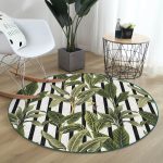 - RealHomes Dijital Baskılı Kaymaz Tabanlı Comfort Yuvarlak Halı - Realhomes  Çizgili Zemin Tropik Yaprak Motifli Modern Yeşil Salon ve Oturma Odası Yıkanabilir Kaymaz Tabanlı Yuvarlak Halı Realhomes