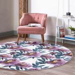 - RealHomes Dijital Baskılı Kaymaz Tabanlı Comfort Yuvarlak Halı - Realhomes  Mor Suluboya Motifli Gül Tasarımlı Modern Pembe Yatak Odası Yıkanabilir Kaymaz Tabanlı Yuvarlak Halı Realhomes