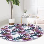 - RealHomes Dijital Baskılı Kaymaz Tabanlı Comfort Yuvarlak Halı - Realhomes  Mor Suluboya Motifli Gül Tasarımlı Modern Pembe Yatak Odası Yıkanabilir Kaymaz Tabanlı Yuvarlak Halı Realhomes