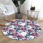 - RealHomes Dijital Baskılı Kaymaz Tabanlı Comfort Yuvarlak Halı - Realhomes  Mor Suluboya Motifli Gül Tasarımlı Modern Pembe Yatak Odası Yıkanabilir Kaymaz Tabanlı Yuvarlak Halı Realhomes