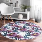 - RealHomes Dijital Baskılı Kaymaz Tabanlı Comfort Yuvarlak Halı - Realhomes  Mor Suluboya Motifli Gül Tasarımlı Modern Pembe Yatak Odası Yıkanabilir Kaymaz Tabanlı Yuvarlak Halı Realhomes