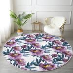 - RealHomes Dijital Baskılı Kaymaz Tabanlı Comfort Yuvarlak Halı - Realhomes  Mor Suluboya Motifli Gül Tasarımlı Modern Pembe Yatak Odası Yıkanabilir Kaymaz Tabanlı Yuvarlak Halı Realhomes