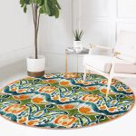 - RealHomes Dijital Baskılı Kaymaz Tabanlı Comfort Yuvarlak Halı - Realhomes Yeşil Damask Tasarımlı Dijital Baskılı Renkli Salon ve Oturma Odası Yıkanabilir Kaymaz Tabanlı Yuvarlak Halı Realhomes