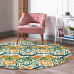 - RealHomes Dijital Baskılı Kaymaz Tabanlı Comfort Yuvarlak Halı - Realhomes Yeşil Damask Tasarımlı Dijital Baskılı Renkli Salon ve Oturma Odası Yıkanabilir Kaymaz Tabanlı Yuvarlak Halı Realhomes