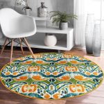 - RealHomes Dijital Baskılı Kaymaz Tabanlı Comfort Yuvarlak Halı - Realhomes Yeşil Damask Tasarımlı Dijital Baskılı Renkli Salon ve Oturma Odası Yıkanabilir Kaymaz Tabanlı Yuvarlak Halı Realhomes
