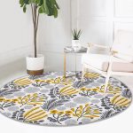 - RealHomes Dijital Baskılı Kaymaz Tabanlı Comfort Yuvarlak Halı - Realhomes Realhomes Dijital Baskılı Sanatsal Tropik Yaprak Motifli Gri Mutfak Yıkanabilir Kaymaz Tabanlı Yuvarlak Kadife Halı Realhomes