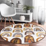 - RealHomes Dijital Baskılı Kaymaz Tabanlı Comfort Yuvarlak Halı - Realhomes Etnik Soyut Tasarımlı Dijital Baskılı Kahverengi Salon ve Oturma Odası Yıkanabilir Kaymaz Tabanlı Yuvarlak Halı Realhomes