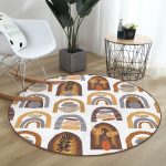 - RealHomes Dijital Baskılı Kaymaz Tabanlı Comfort Yuvarlak Halı - Realhomes Etnik Soyut Tasarımlı Dijital Baskılı Kahverengi Salon ve Oturma Odası Yıkanabilir Kaymaz Tabanlı Yuvarlak Halı Realhomes