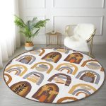 - RealHomes Dijital Baskılı Kaymaz Tabanlı Comfort Yuvarlak Halı - Realhomes Etnik Soyut Tasarımlı Dijital Baskılı Kahverengi Salon ve Oturma Odası Yıkanabilir Kaymaz Tabanlı Yuvarlak Halı Realhomes