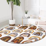 - RealHomes Dijital Baskılı Kaymaz Tabanlı Comfort Yuvarlak Halı - Realhomes Etnik Soyut Tasarımlı Dijital Baskılı Kahverengi Salon ve Oturma Odası Yıkanabilir Kaymaz Tabanlı Yuvarlak Halı Realhomes