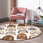 - RealHomes Dijital Baskılı Kaymaz Tabanlı Comfort Yuvarlak Halı - Realhomes Etnik Soyut Tasarımlı Dijital Baskılı Kahverengi Salon ve Oturma Odası Yıkanabilir Kaymaz Tabanlı Yuvarlak Halı Realhomes