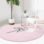 - RealHomes Dijital Baskılı Kaymaz Tabanlı Comfort Yuvarlak Halı - Realhomes  Realhomes Pembe Zemin Oneline Gül Çizimli Modern Yatak Odası Yıkanabilir Kaymaz Tabanlı Yuvarlak Halı Realhomes