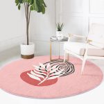 - RealHomes Dijital Baskılı Kaymaz Tabanlı Comfort Yuvarlak Halı - Realhomes  Pembe Zemin Yaprak Çizimli Onedraw Temalı Modern Mutfak Yıkanabilir Kaymaz Tabanlı Yuvarlak Halı Realhomes