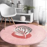 - RealHomes Dijital Baskılı Kaymaz Tabanlı Comfort Yuvarlak Halı - Realhomes  Pembe Zemin Yaprak Çizimli Onedraw Temalı Modern Mutfak Yıkanabilir Kaymaz Tabanlı Yuvarlak Halı Realhomes