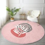 - RealHomes Dijital Baskılı Kaymaz Tabanlı Comfort Yuvarlak Halı - Realhomes  Pembe Zemin Yaprak Çizimli Onedraw Temalı Modern Mutfak Yıkanabilir Kaymaz Tabanlı Yuvarlak Halı Realhomes