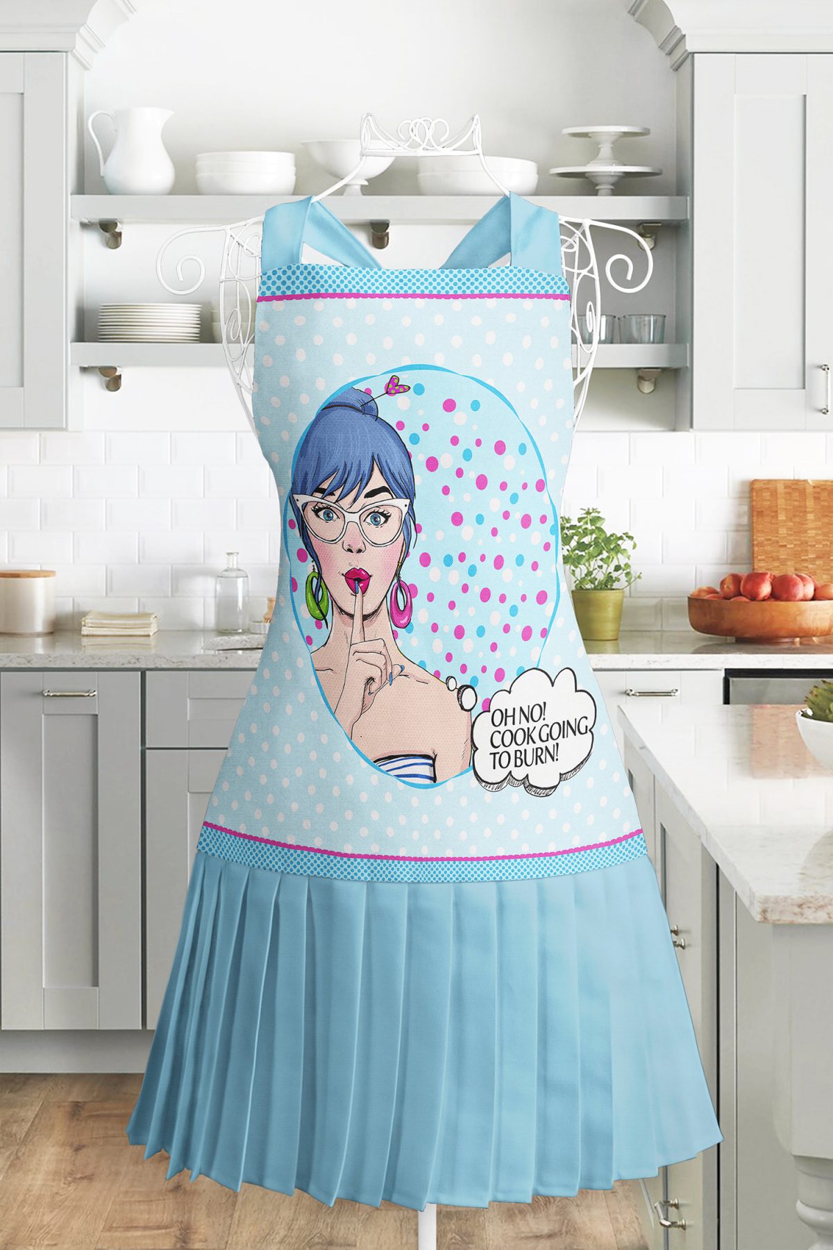 Realhomes Popart Desenli Mutfak Önlüğü - Özel Tasarım Fashion Girl Motifli Askılı Bulaşık Aşçı Leke Tutmaz Dijital Baskılı Önlük Realhomes