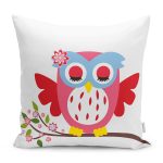Beyaz Zemin Renkli Baykuş Tasarımlı Yastık Kırlent Kılıfı Realhomes