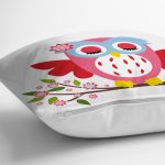 Beyaz Zemin Renkli Baykuş Tasarımlı Yastık Kırlent Kılıfı Realhomes