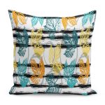 - RealHomes Dijital Baskılı Modern Yastık Kırlent Kılıfı - Realhomes Siyah Beyaz Çizgili Renkli Yapraklar Özel Tasarım Yastık Kırlent Kılıfı Realhomes