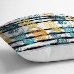 - RealHomes Dijital Baskılı Modern Yastık Kırlent Kılıfı - Realhomes Siyah Beyaz Çizgili Renkli Yapraklar Özel Tasarım Yastık Kırlent Kılıfı Realhomes