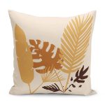 Krem Tropik Yapraklar Dijital Baskılı Yastık Kırlent Kılıfı, Realhomes