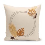 - RealHomes Dijital Baskılı Modern Yastık Kırlent Kılıfı - Realhomes Krem Zemin Tropik Yapraklar Çerçeveli Özel Tasarım Yastık Kırlent Kılıfı Realhomes