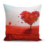 - RealHomes Dijital Baskılı Modern Yastık Kırlent Kılıfı - Realhomes  Sonbahar Temalı Kırmızı Kalp Ağaç Tasarımlı Dekoratif Yastık Kırlent Kılıfı Realhomes