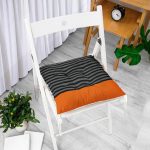 Siyah Gri Çizgili Turuncu Zeminli Modern Pofuduk Sandalye Minderi Realhomes