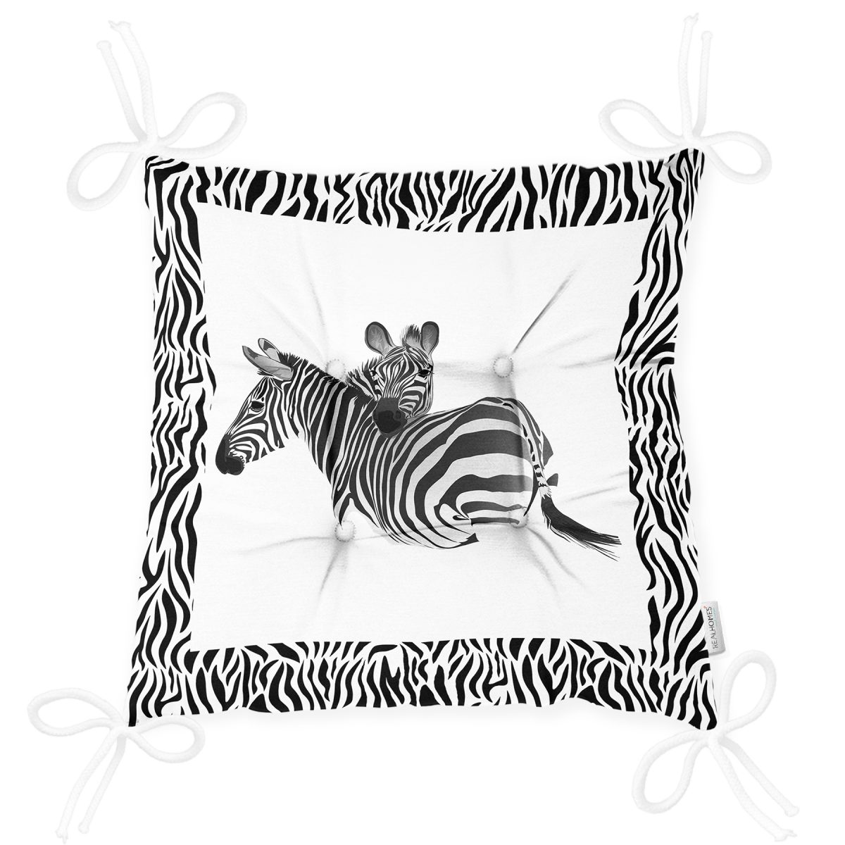 Zebra Çerçeveli Zebra Desenli Dijital Baskılı Pofuduk Sandalye Minderi Realhomes
