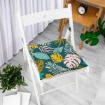 - Pofi-Ryl230-Gorsel-1 - Realhomes  Renkli Tropik Yaprak Temalı Dijital Baskılı Pofuduk Sandalye Minderi Realhomes