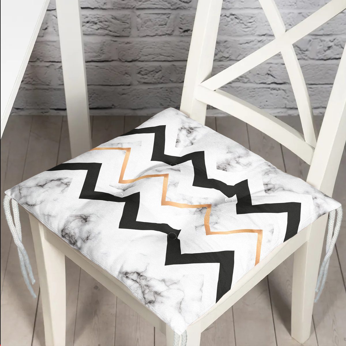 Mermer Zemin Geometrik Zigzag Tasarımlı Pofuduk Sandalye Minderi Realhomes