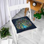 - Pofi-Ryl292-Gorsel-1 - Realhomes Lacivert Zemin Tavuskuşu Özel Tasarım Pofuduk Sandalye Minderi Realhomes